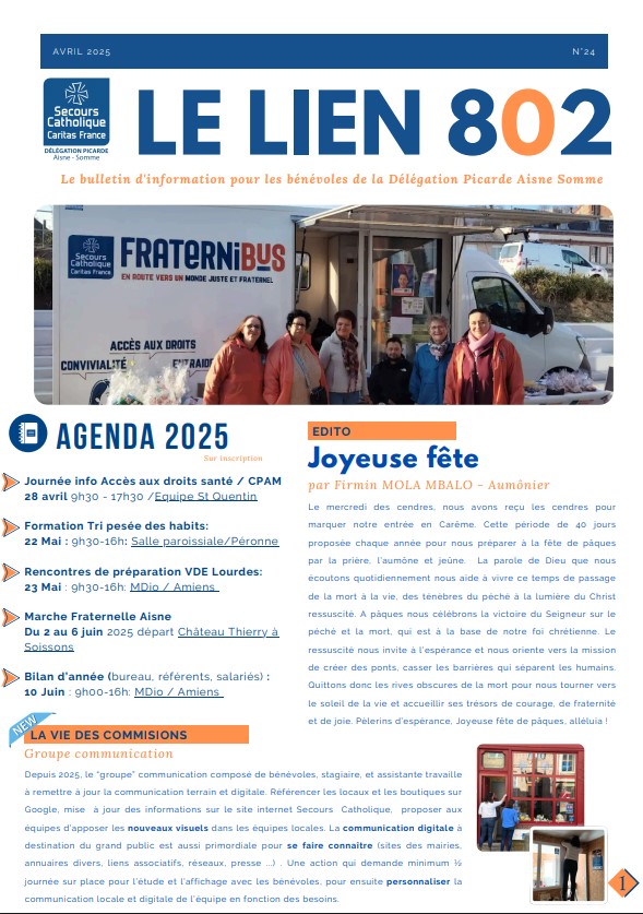 AVRIL 2025: Bulletin d'information aux bénévoles de l' Aisne et de la Somme AVRIL 2025: Bulletin d'information aux bénévoles de l' Aisne et de la Somme