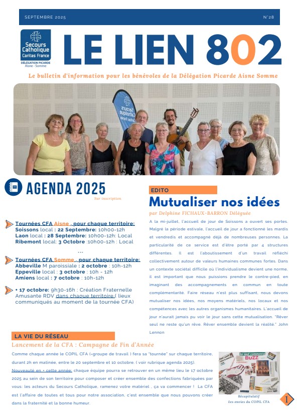 SEPTEMBRE 2025: Bulletin d'information aux bénévoles de l' Aisne et de la Somme SEPTEMBRE 2025: Bulletin d'information aux bénévoles de l' Aisne et de la Somme